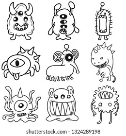 doodle drawing, monster and alien concept vector illustration.