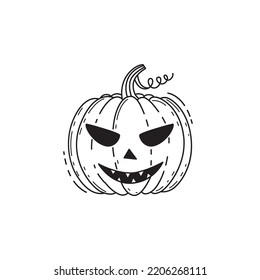 Doodle drawing of a scary Halloween pumpkin. Line drawing of a pumpkin.