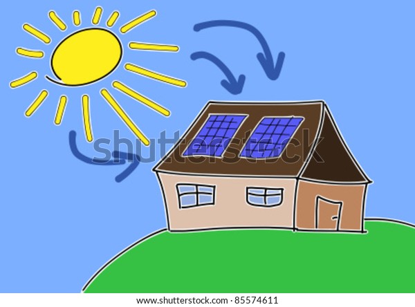 Doodle Drawing Solar Energy Concept Renewable Stock Vector (Royalty