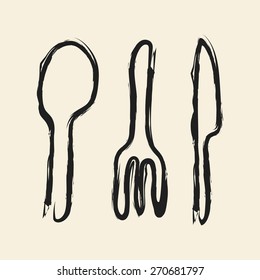 doodle drawing spoon fork knife