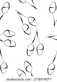 Doodle drawing style image of black and white acorn seamless background, vector illustration
