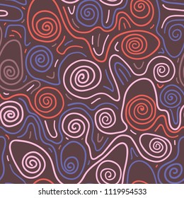 Doodle drawn abstract vintage swirl vector seamless pattern.