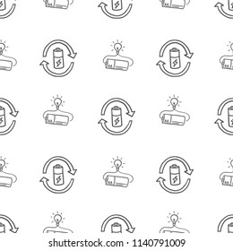 Doodle is drawn by hand. Seamless pattern background is battery and circuit about reuse it. vector illustration.
