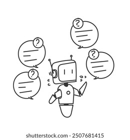 doodle drawn chat bot ai concept illustration on mobile phone, laptop or pc computer