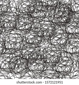 Doodle drawn circles carelessly seamless pattern-vector illustration. Monochrome chaotic circular ornament.
