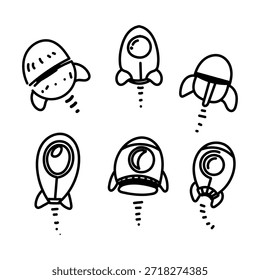 Doodle dibujado lindo conjunto de ilustración de cohetes colección