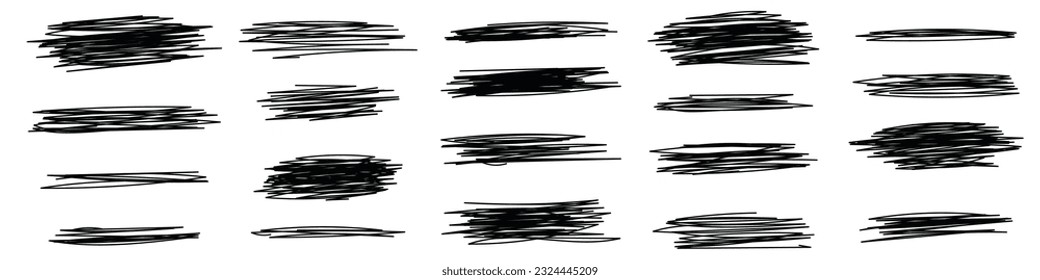 Dibujar líneas de eclosión dibujadas por garabatos.Colección de texturas crosshatch. Textura de lápiz esgrimida. Ilustración aislada del vector