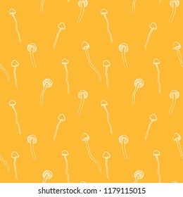 Doodle drawn seamless pattern with mushrooms. Graphic vector illustration. Organic vegetarian product.