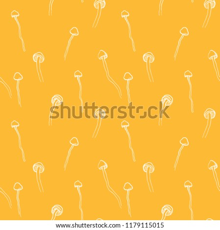 Doodle drawn seamless pattern with mushrooms. Graphic vector illustration. Organic vegetarian product.