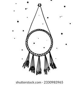 El garganta de los sueños de Doodle con pluma. Ilustración vectorial dibujada a mano aislada en fondo blanco. Tótem étnico. Tatuaje