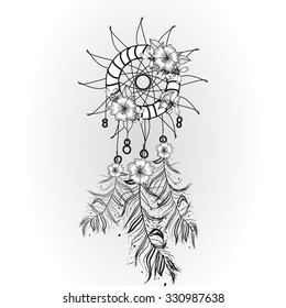 Doodle dream catcher on white background. Vector illustration