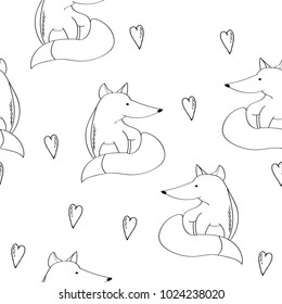 Doodle Dreaming fox seamless vector pattern. Great as nursery print or cute background for kids.