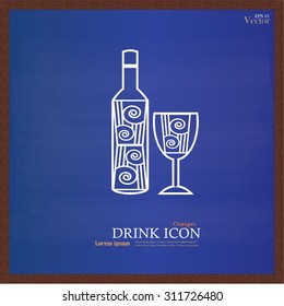 doodle Drink on chalkboard.doodle drink icon .alcohol.bottle and glass.drink.vector illustration.