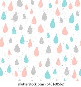 El Doodle desciende sin problemas. Gotas grises, rosas y azules. Patrón abstracto de gotas de lluvia para tarjetas, papel pintado, álbum, álbumes, papel de envoltura vacacional, tela textil, ropa, etc. 