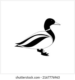 Doodle duck clip art isolated. Hand drawn animal. Stencil hand drawn bird. Vector stock illustration. EPS 10
