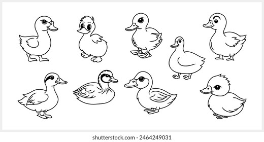 Doodle duck clip art isolated. Hand drawn animal bird icon. Vector stock illustration. EPS 10