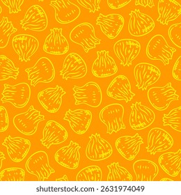 Doodle dumplings pattern background. Dim sum seamless pattern background. dim sum doodle pattern background.