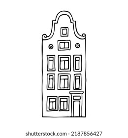 Doodle dutch canal houses. Architecture of Netherlands.Typical Amsterdam buildings. Hand-drawn vector illustration