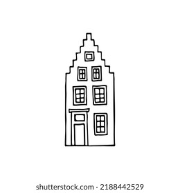 Doodle dutch canal houses. Architecture of Netherlands.Typical Amsterdam buildings. Hand drawn vector illustration