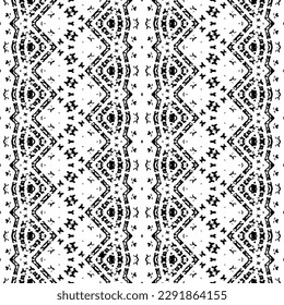 Doodle ist dunkel gedruckt. Nahtloses dunkles Muster. Schwarze Farbe Zig Zag Muster. Einfache Tribal Tinte Batik. Native Art Doodle Vektor. Schwarze Farbtinte Schriftzeichen Textur. Ethnische Nahtlose Kunst, Vektorgrafik