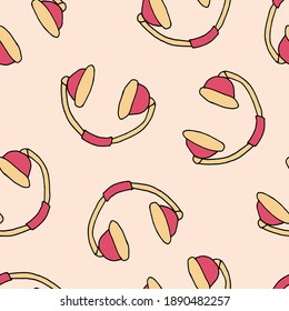Doodle earphones seamless pattern. hand drawn background. Vector illustration