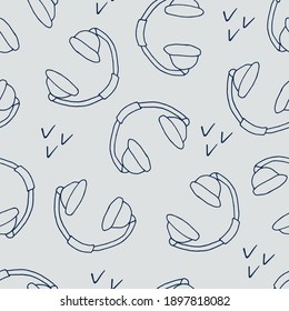 Doodle earphones seamless pattern. hand drawn background. Vector illustration