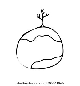 Doodle earth with growing tree. save the planet concept