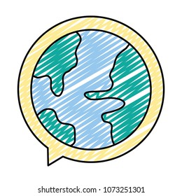 doodle earth planet inside chat bubble message
