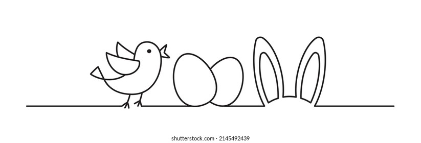 Doodle Easter bunny ears, chcken eggs and chick scribble banner