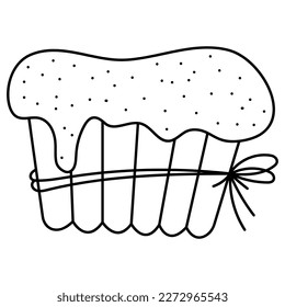 Doodle easter cake with sprinkles. Black and white vector illustration.