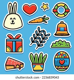 Doodle easter cartoon illustration sticker design for decorative elements