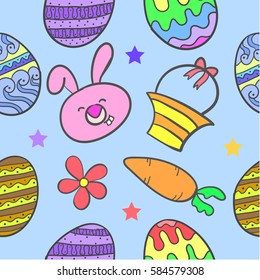 Doodle of easter with egg bunny flower