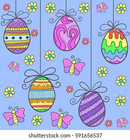 Doodle of easter egg flower and butterfly vector flat
