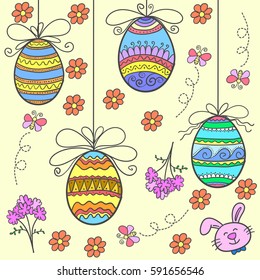 Doodle of easter egg with flower design vector flat