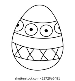 Doodle Easter egg second with stripes and a circle. Black and white vector illustration.