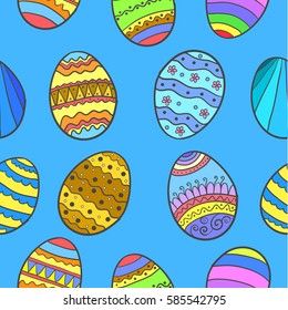 Doodle of easter egg style on blue background