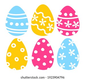 Doodle Easter eggs isolated on white - colored chicken eggs with ornament - set of elements for holiday design