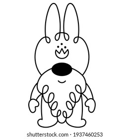 Doodle Easter Gnome  with Easter rabbit hat icon, Hand drawn Gnome and rabbit hat vector illustration, Isolated on white background, eps 10