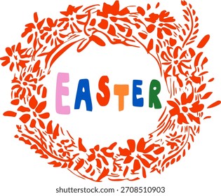 Doodle Letras de Pascua en el bosquejo floral del marco de la flor
