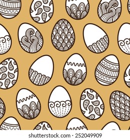 doodle Easter pattern. Vector seamless doodle easter pattern with Easter eggs