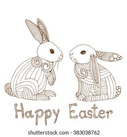 Doodle Easter rabbits illustration 