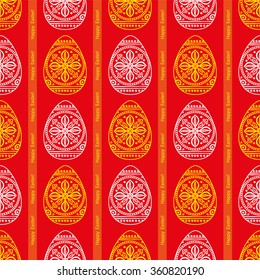 doodle Easter seamless with eggs on a red background, vector, se