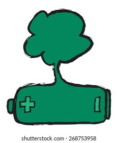 doodle eco green battery, recycling, vector illustration design element