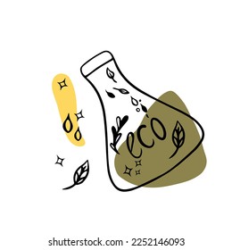 Doodle-Öko-Vektor. Ökologie-Flasche