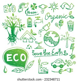 doodle eco vector. Ecology icon set. Eco-icons.