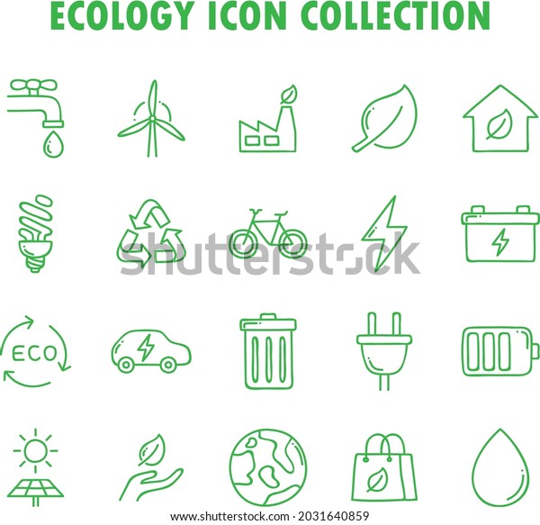 Doodle Ecology\
flat Icons green collection\
set