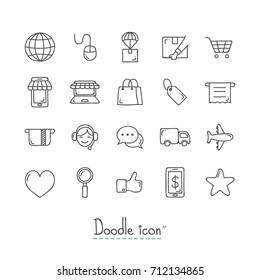 Doodle E-Commerce Icons. Hand Drawn Doodle Icon Set.