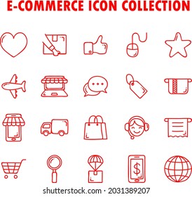 Doodle E-Commerce red flat icon collection set