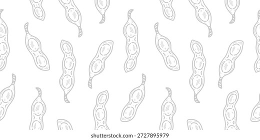 Fondo de patrón de edamame doodle. fondo de patrón de soja verde o guisantes. Fondo de patrón sin fisuras de soja. fondo de patrón sin fisuras edamame.