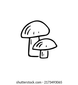 Doodle edible mushroom,hand drawn forest plant.Sketch,freehand minimalistic design, child drawing.Isolated.Vector illustration